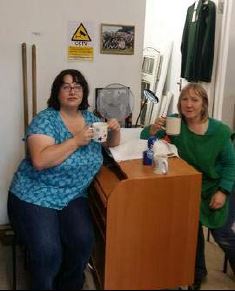 volunteers drinking tea